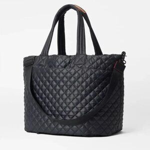 MZ Wallace Large Metro Deluxe Tote Black Quilted Nylon Crossbody Bag